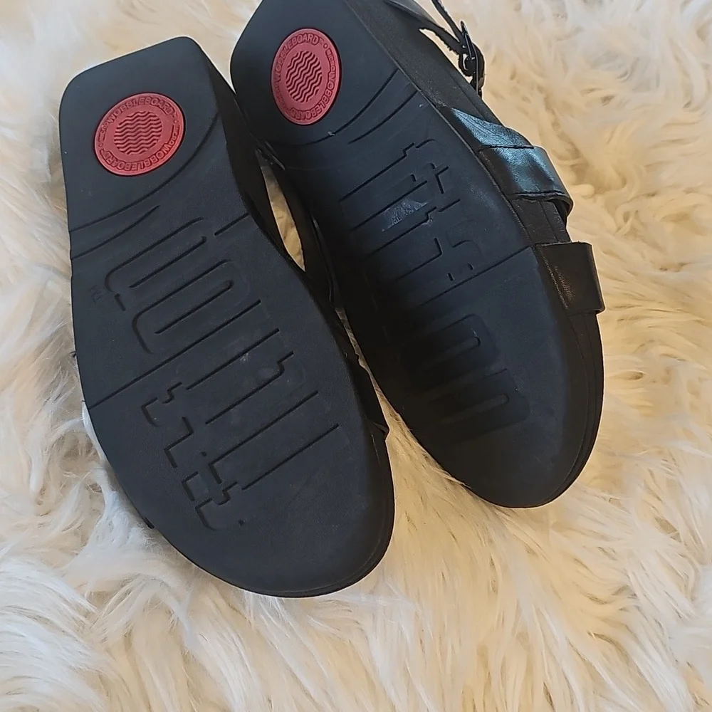Fitflop Black Leather Crisscross Slide Sandals